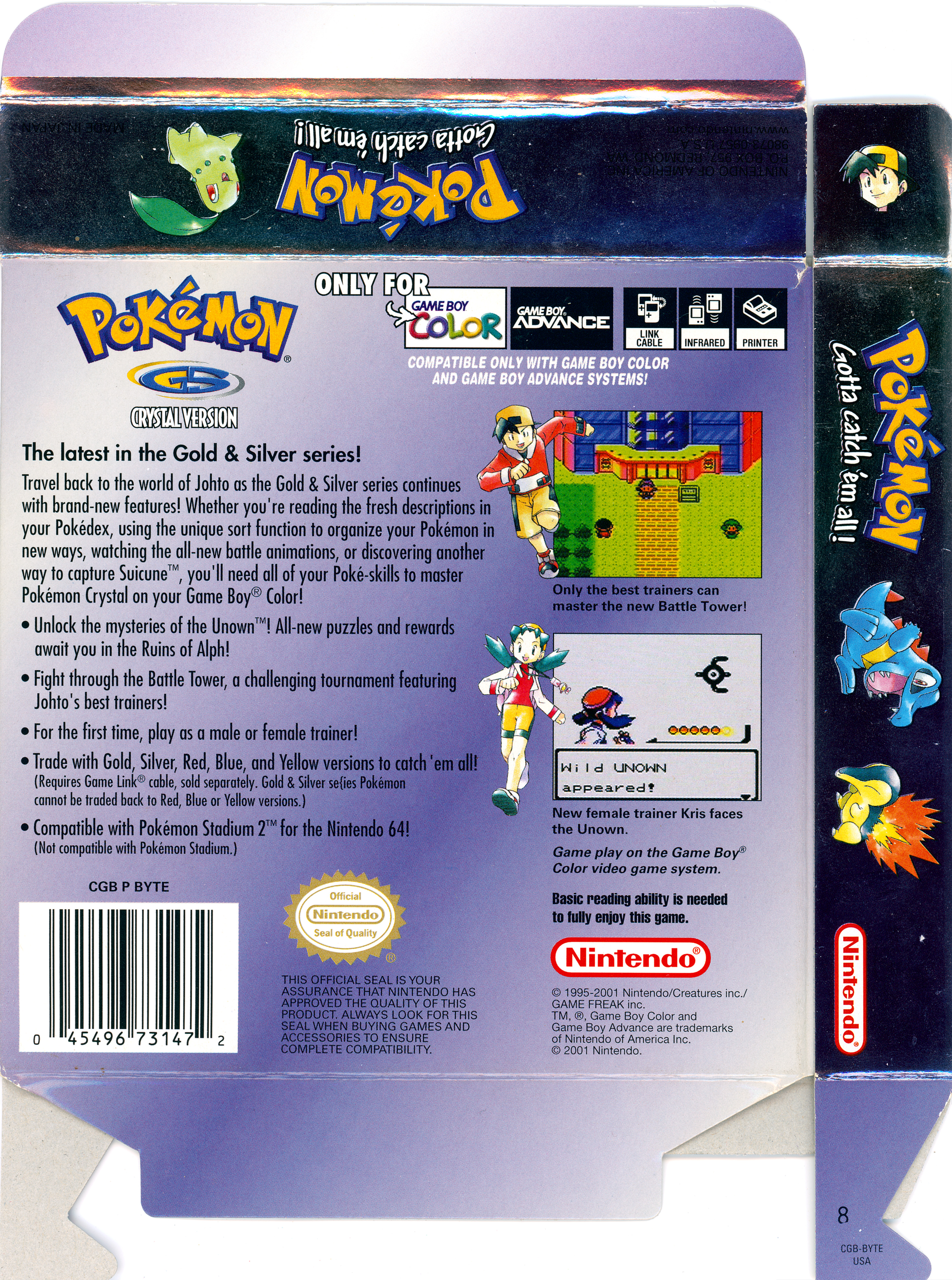 Pokémon Version Cristal (GBC) – PAL ITA – Jeu Game Boy Color Complet (très Bon état)